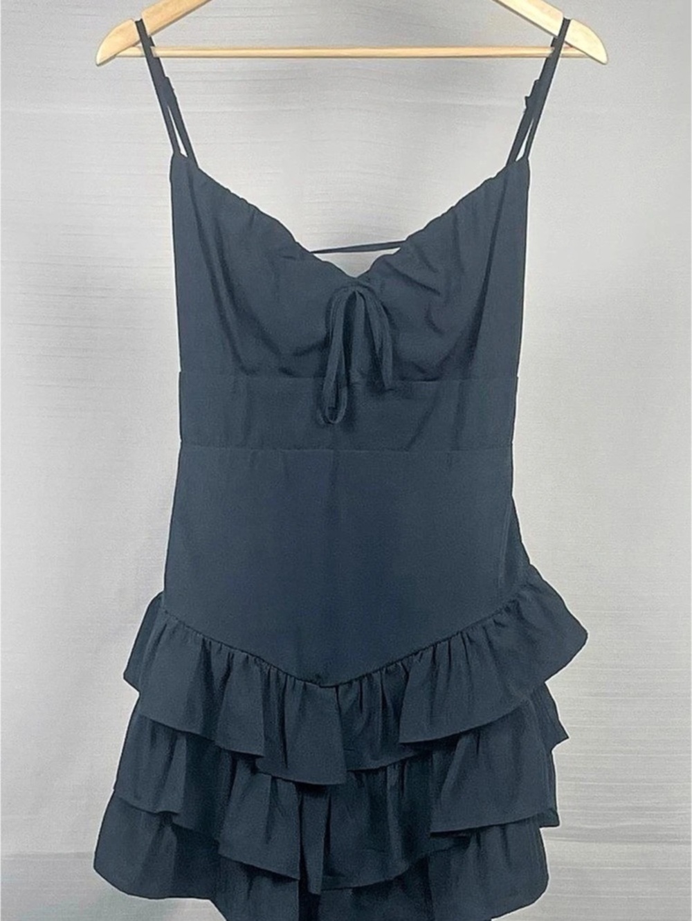 Forever 21 Black Tiered Ruffle Mini Dress Spaghetti Strap Sz M